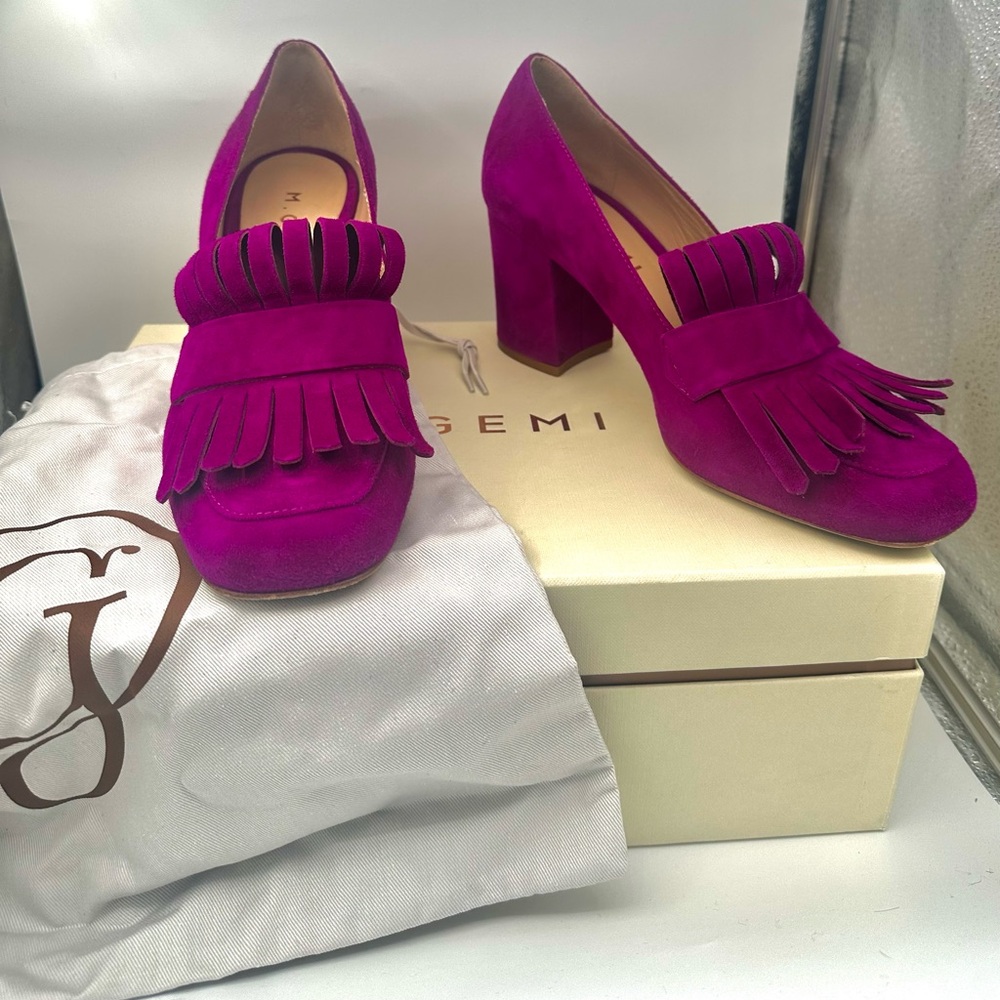 M. Gemi Women's Magenta Suede with looped fringe and a chunky heel - Picture 4 of 6